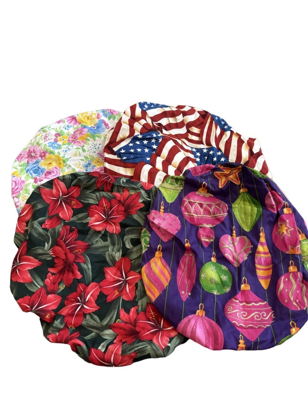 Green Scrubs set of 4 bouffant scrub caps. Floral patriotic Christmas OR nurse